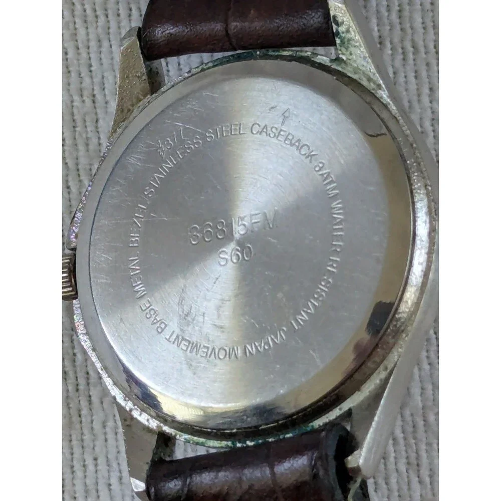 Essex Men's Blue Dial Field Watch Brown Leather Strap Quartz 36815FM (w Battery)